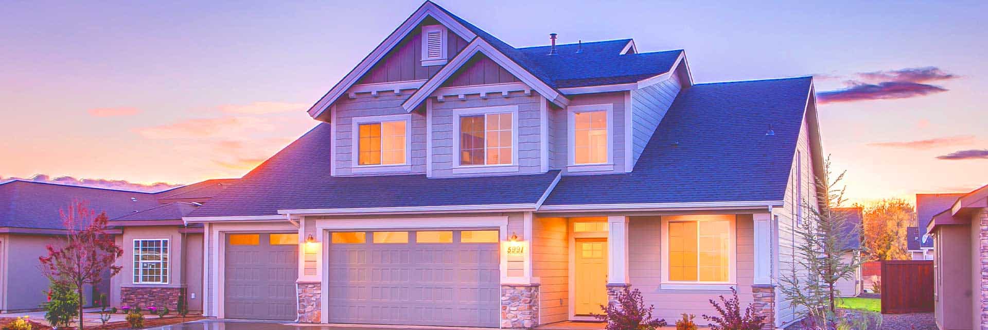 quaint house at sunset