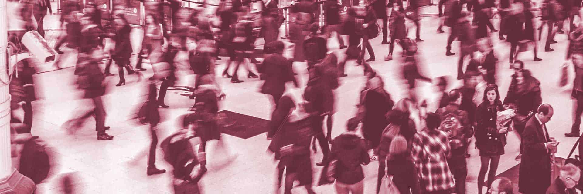 blurry people walking fast